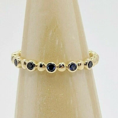 14K Yellow Gold Plated Lab-Created Sapphire Stacking Wedding Promise Band - Image 1 of 3