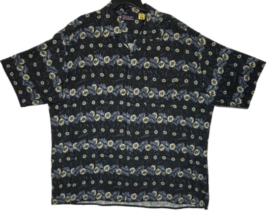 Harbor Bay Sport Men's Button Shirt 3XLT Short Sleeve 100% Silk Tall Black Print - Image 1 of 4