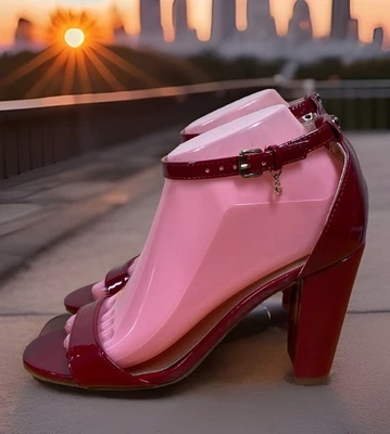 G by Guess Shantel3 Red Faux Leather Sz 7.5 Ankle Strap Block Heel Sandals Read - Image 1 of 4