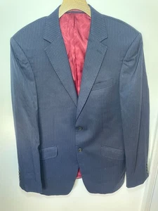 M&S Luxus Wolle 2 Teiler Anzug Herren Blazer 40 L Hose W36 L31 marine gestreift - Bild 1 von 24