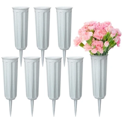 8 PCS Grey Plastic Cemetery Vases with Spikes Memorial Grave Flower Holders - Image 1 of 4