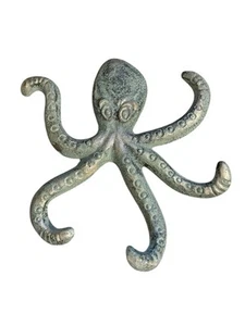 Cast Iron Distressed Octopus Towel Hanger Coat Hat Hooks Key Rack Nautical Beach - Picture 1 of 22