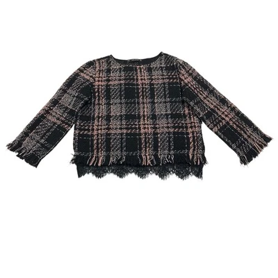 Suéter Recortado Estilo Cuadros Negro y Rosa Colección Básica Mujer’s Talla M Foto 1 de 4