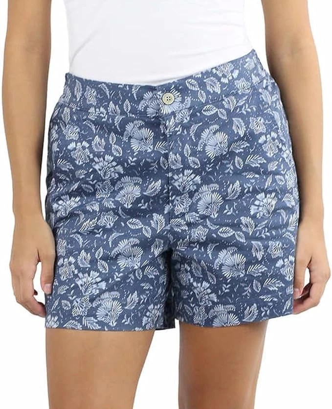 Jachs Girlfriend Womens Large Printed Chino Shorts - Blue Floral