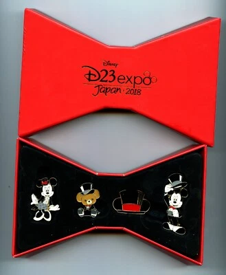 Disney Japan D23 Expo Mickey Minnie UniBEARsity Bear Bowtie Boxed Pin Set - Image 1 of 2