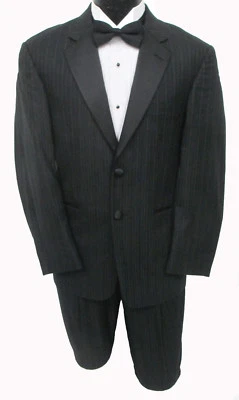 High Quality 100% Wool Black Calvin Klein Striped Tuxedo Jacket Wedding Prom  - Image 1 of 3