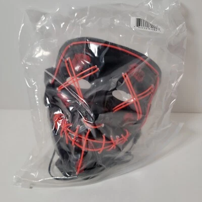 Halloween The Purge Light Up Mask Costume Party LED Glow Mask Orange Black - Image 1 of 4