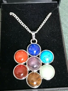 Neu 7 Chakra Anhänger Halskette Set an 20 Zoll versilbert Panzerkette Halskette - Bild 1 von 7