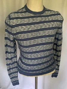 BLACK & BROWN 1826 Mens Cotton Sweater Blue/Ivory Striped, Small - Picture 1 of 8