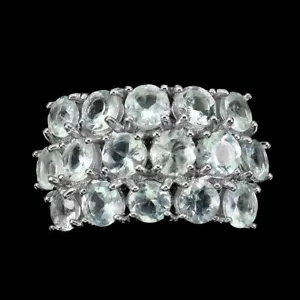 925 Sterling Silver Ring Round Aquamarine 4mm Natural Gemstone Jewelry Size 8 - Picture 1 of 10