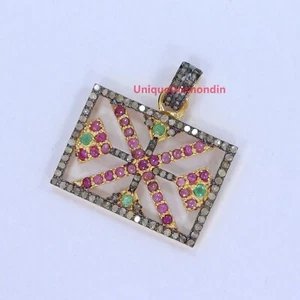 Natural Ruby emerald diamon Pendant 925 Silver Ruby Pendant Wedding pendant gift - Picture 1 of 6