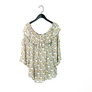 NEXT Orange Green Geometric Floral Metallic Chiffon Bardot Blouse - Size 18 - Picture 1 of 13
