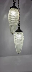 Pair Vintage Vanity Hanging Swag Pineapple Light Lamps Mid Century Modern Clear - Picture 1 of 6