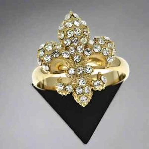 New Orleans Saints Women's Gold Fleur De Lis Rhinestone Stretch Band Ring - Picture 1 of 1