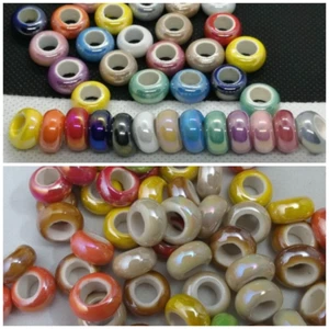 10 Ceramic Donut Beads, Electroplated AB, 12mm, Large 6mm Hole - Picture 1 of 5