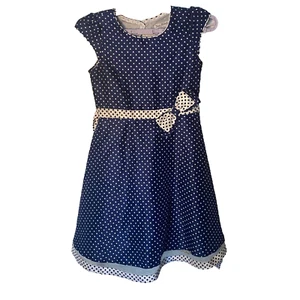 Jona Michelle Polka Dot Dress Girls Size 10 Blue White 100% Polyester Sleeveless - Picture 1 of 16