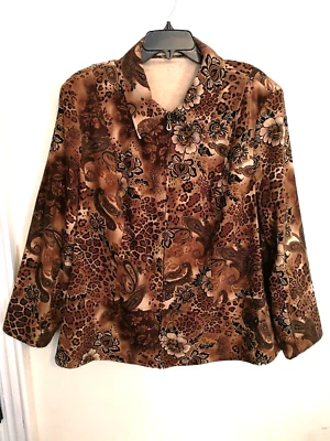 Notations Womens Jacket 3X Plus Full Zip Floral Paisley Brown Black Long Sleeve - Image 1 of 4