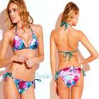 Becca Swimwear Bikini Multi.Floral Foldover Halter String Triangle XS M L XL D