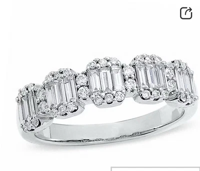 ZALES 3/4 CT. T.W. Banda Multidiamante Baguette y Redonda en 14K WG Talla 8.5 Foto 1 de 3