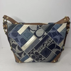 Y2K RARE Coach Denim Blue Patchwork Carly Signature Medium Hobo Handbag Purse - Bild 1 von 11