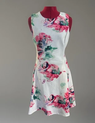 Floral Fit & Flare Dress Whimsical Watercolor Print Spring Wedding Romantic DKNY - Image 1 of 4