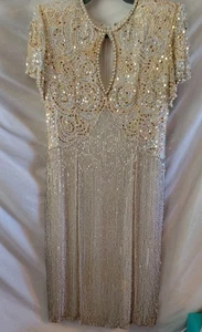 Black Tie Oleg Cassini Vintage Beaded Sequin Gown Dress Size 10 Elegant Timeless - Picture 1 of 18