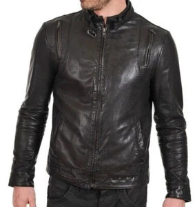Stylish Real Black Leather Motorcycle Jacket Lambskin Trendy Punk Jacket for Men - Picture 1 of 4
