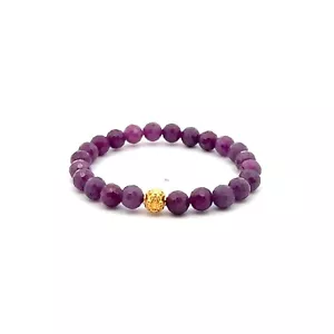 18K Gold Money Coin Ball Bracelet Gemstones Ruby July Birthstones Micro Faceted - Picture 1 of 4