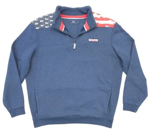 Vineyard Vines Men’s L American Flag 1/4 Zip Pullover Fleece Sweater Blue USA - Picture 1 of 10