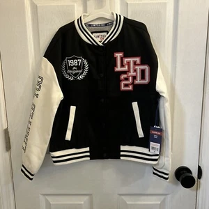 NWT Limited Too Girls Varsity Bomber Jacket Size Medium (10) , Black/ White - Picture 1 of 23