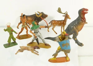 STARLUX - CLAIRET lot 4 figurines 4 animaux tyrannosaure buffle chevalier chien - Picture 1 of 3