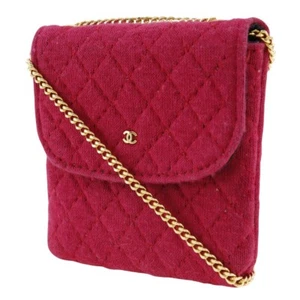 Chanel Chain Pouch Micro Shoulder Bag Cotton Pink Gold Hardware Women Authentic - Picture 1 of 9