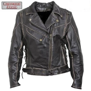 Nueva Chaqueta de Motocicleta de Cuero Ventilado Marrón Antigua para Hombre GRANDE, XL, 2XL CIERRE - Imagen 1 de 4