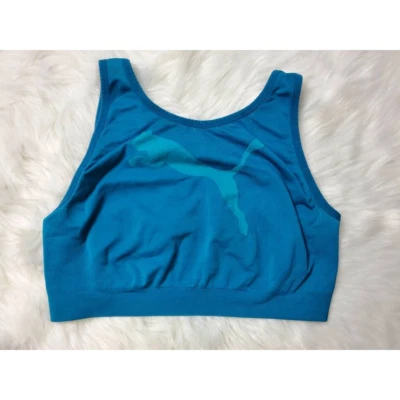 Top corto Puma para mujer ropa deportiva azul sin mangas cuello redondo elástico L Foto 1 de 3