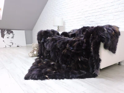 Luxus Echtes Lila Brown Fox Überwurf King Pelz Decke Flickwerk Glam Fell 651 - Bild 1 von 4