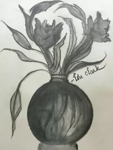 "Dibujo Floral Original Firmado Sin Enmarcar, 9"" x 12"" "PEQUEÑAS OBRAS: GRAN TALENTO" - Imagen 1 de 6