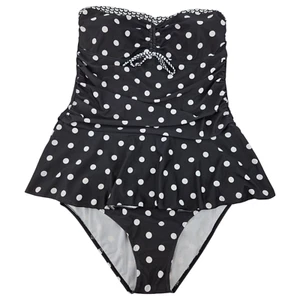 Womens Black White Polka Dot 2 Piece Bikini Set Swimsuit Costume 2XL XXL - Picture 1 of 11