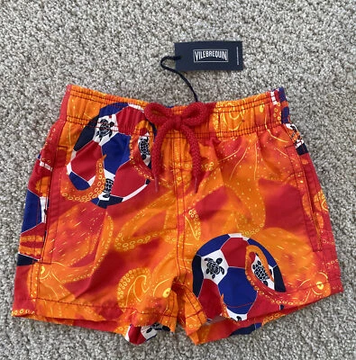NWT Authentic VILEBREQUIN Swim Trunks -  2 YEARS - KIDS - ORANGE - Turtles - Image 1 of 4