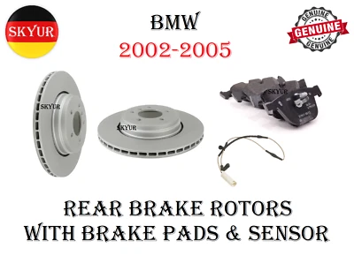Rotores de freno traseros con pastillas de freno y sensor para 02-05 BMW 745i,745Li,760i,760Li Foto 1 de 4