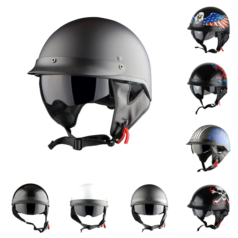 DOT 1Storm Motorcycle Half Face Helmet Mopeds Scooter Inner Visor Matt Black - Image 1 of 1