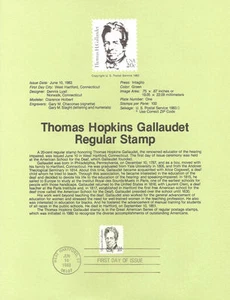#8322 20c Thomas Gallaudet - Scott #1861  USPS Souvenir Page - Picture 1 of 1