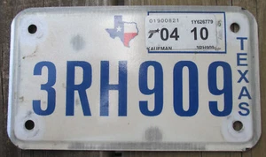 Texas Motorcycle License Plate - Expired 04/2010 - KAUFMAN County - 3RH909 - Picture 1 of 1