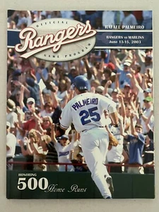 MLB 2003 BÉISBOL TEXAS RANGERS VS FLORIDA MARLINS PROGRAMA RAFEAL PALMEIRO RARO - Imagen 1 de 1