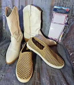 STIVALI western cowboy Steve Madden donna Laredo bianchi + scarpe slip on tessuto marrone! - Foto 1 di 14
