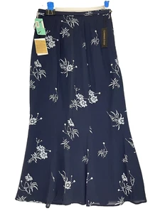 VTG Classiques Entier 100% Silk Navy White Lined Skirt Size 10 (Please see NOTE) - Picture 1 of 13
