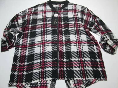 NWT Renuar Womens Size S Blouse Black Full Zip Front Check Back Slit Hem Casual - Image 1 of 4