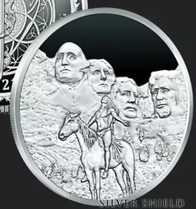 The Scar 2021 .999 caja de autenticidad pura a prueba de plata de 2 oz montura sioux Rushmore - Imagen 1 de 12