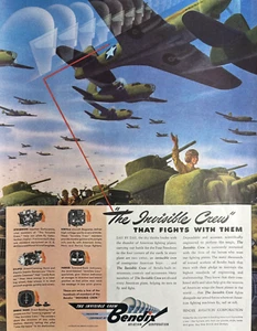 1942 Bendix Aviation Corp WWII Invisible Crew Fights Equipment VTG Print Ad - Picture 1 of 1