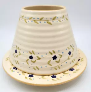 VELA YANKEE RETIRADA TARRO GRANDE TOPPER Y PLATO CREMA Y FLORES AZULES - Imagen 1 de 6