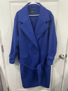 NEW Express Royal Blue Faux Wool Wrap Front Coat Size L Has Belt - Picture 1 of 5